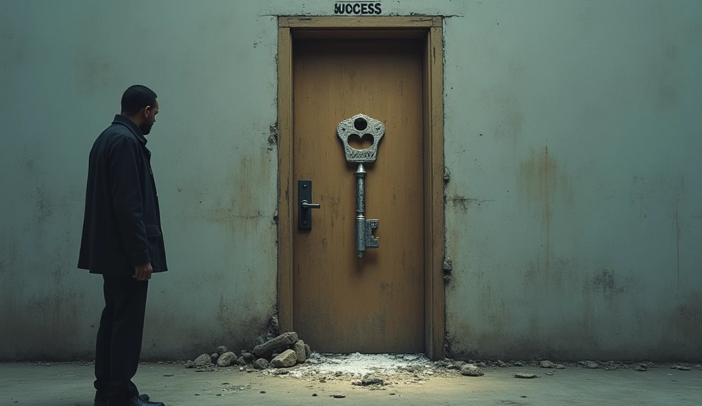 "Broken dreams of financial freedom"
A person unlocking a door labeled "Success" with a key labeled "Education," but the key breaks in the lock, symbolizing the failure of education to deliver promised financial freedom.
