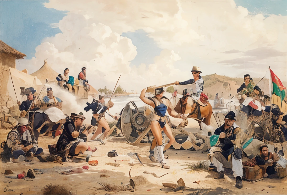 Realistic image of the combat between Taino Indians and Spaniards, Realidad