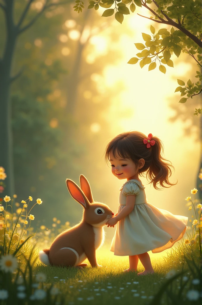 The rabbit returns at dusk, and the girl beams with joy.
