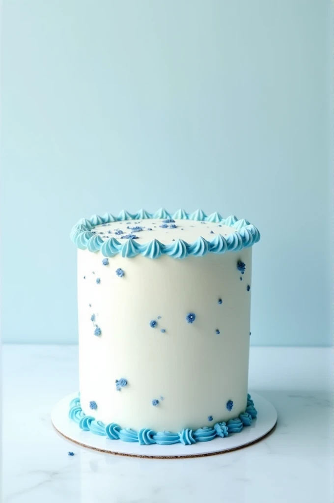 Create a cake with white frosting and light blue edges and blue interspersed