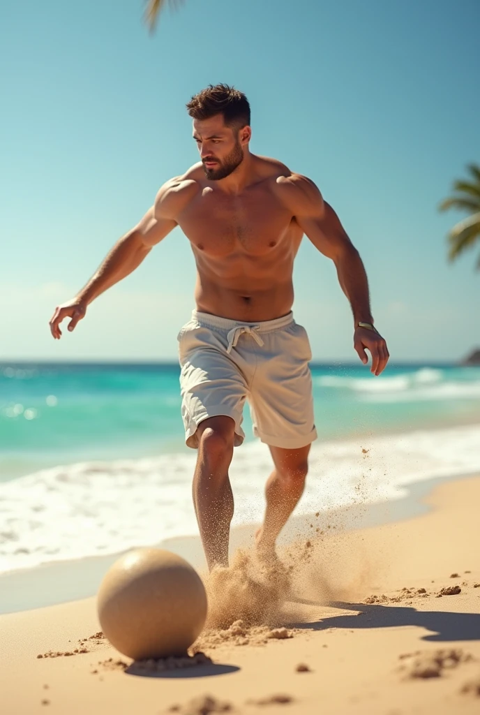 Guy kicking sand ball
