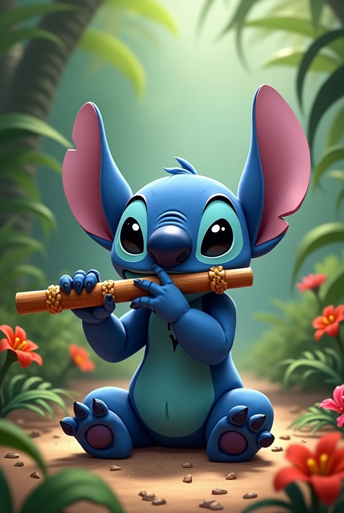 Stitch playing transverse flute
