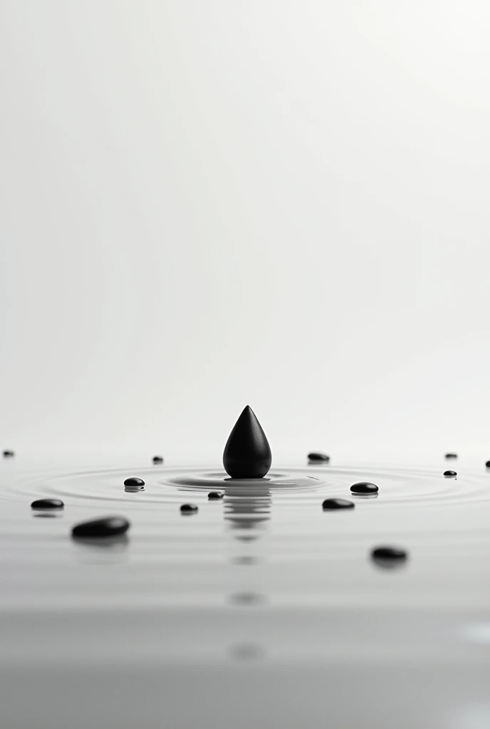 Creat a art that has gray background and 0.5cm diameter black droplets around the border and in middle a black minimal art.