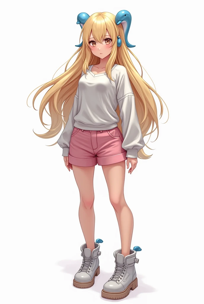 (((Perfect 人物,人物,standing alone, tender white skin,(((cyber punk,manga curta, dolphinshorts, t - shirt, shorts rosa, white shirt, , ))),(((Mia Chadef, long hair, hair blonde, eyes browns,,))),((work of art)),high resolution, ((Best 品質 at best)),work of art,品質,Best 品質,((( exquisite facial features,looking at the audience,There is light in the eyes,(((Lol,glad,))),))),(((Light and Shade,Breasts huge))),(((looking at the camera,white background,lying on the floor,looking back at the camera,from behind,fat ass))))