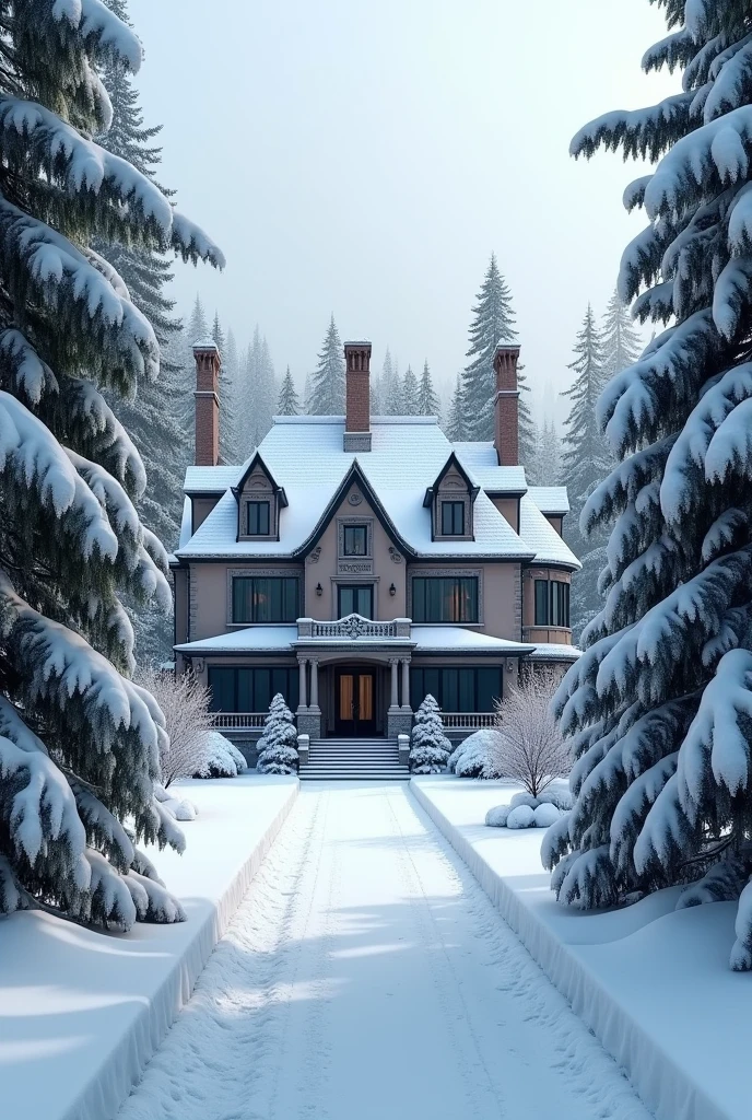 Big house in the snow