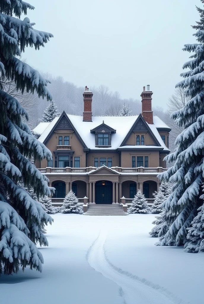 Big house in the snow
