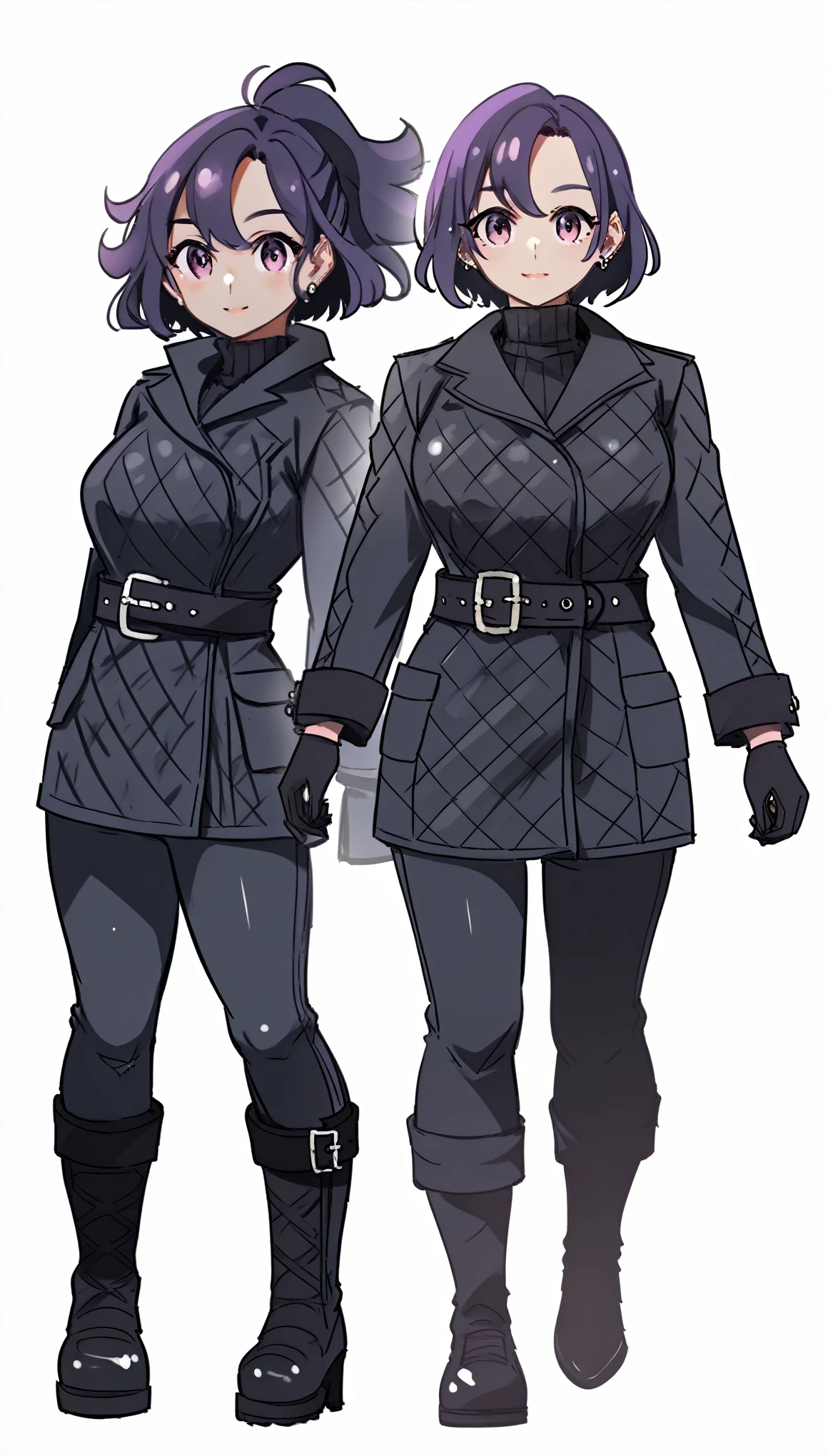 wearing_black_gloves, casual, score_9, solo, black_coat_over_purple_turtle_neck, spread_arms, High_resolution, Short_hair, Accurate, Anatomically_correct, Best_quality, Quality, From_the_side, Tv_Woman, great_character_design, high_quality_character_design, pretty_character_design, detailed_character_art, animated_concept_art, character_design_art, professional_character_design, by_senior_character_artist, Beautiful_full_body_concept_art, character_sheet, nyantcha, multiple_views_of_the_same_character, model_sheet,
