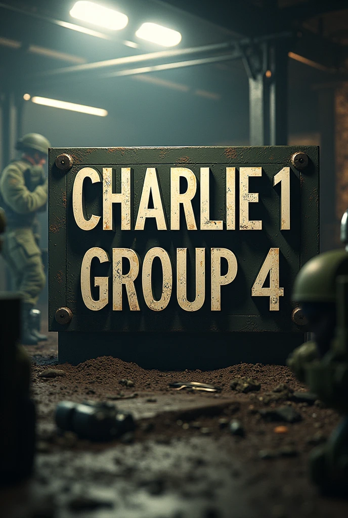 AN IMAGE WITH A MILITARY BACKGROUND AND THE BIG PHRASE CHARLIE 1 GROUP 4