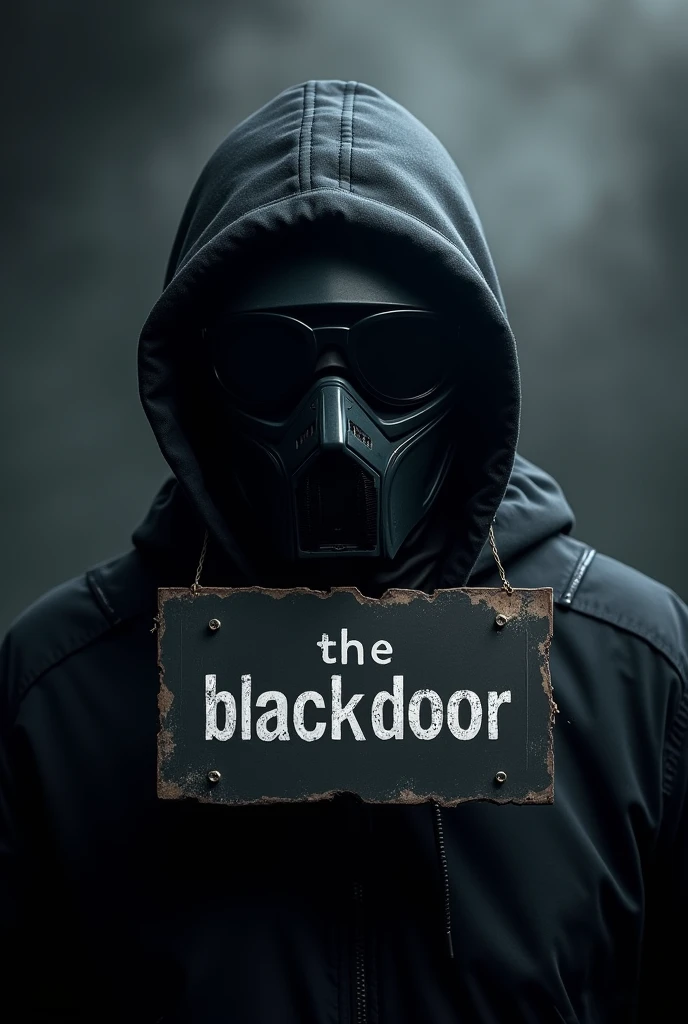 SNIPER MASK with a sign that has the word, THE BLACKDOOR