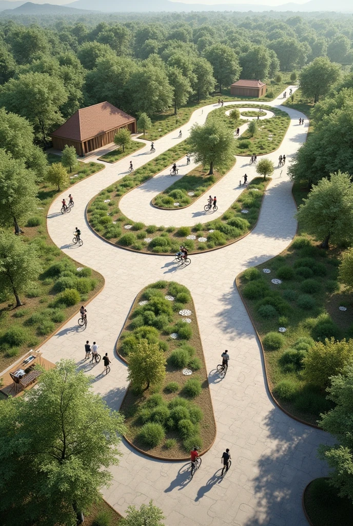 o make road safety park showing walking track cycling track and remote control car track with cafe and sitting area 