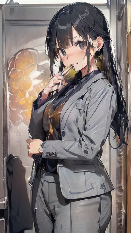 (must be follow these prompts:2.2),masterpiece,best quality,extremely detailed,(in her clothing:3.0),(in her formal styled business suit clothing:2.6),(adorable girl:2.5),(usually adorable face:2.2),(displayed one girl on single picture:2.4),(black hair:2.1),(lower height:2.3),(A small, curvy new employee working in modern Tokyo wearing a dark grey business suit jacket and trousers:2.3),(A cute girl-like moan echoes:2.2),(The new recruit was covered in thick, amber-colored, condensed semen that had repeatedly soaked into his dark grey suit and left him smelling bad.:1.8),(The new employee was wearing a business suit that had been ejaculated on a long time ago, leaving a very light, amber-colored stain that was smeared with varying shades of color.:1.6),(その新入社員はfirst time々It gives a cute and innocent impression.:2.5),(She looks cute, but inside she has awakened to sexual desire.:1.8),(The new employee&#39;s entire body was oozing with the slimy secretions that accompany sexual climax.:2.2),(The new employee&#39;s breasts, covered by her business suit, are swelling with intense lust.:2.4),(The new employee&#39;s heightened sexual desire led her to fondle her clitoris through her trousers.:1.9),(libidonous tumultus are makes sensuous reaction of her body:2.2),(she was sank into the depth of irresistible low passion:1.8),(viscous drips on her suit like a hunny dipping:2.4),(The new employee&#39;s love juices were dripping down the inside thighs of her dark grey trousers.:2.2),(in her clothing massively ejaculated:2.2),(men's elected twangers were inserted her:2.3),(The new employee with a plump, round body smells like semen:2.3),(she was already stroked up to the depth intervaginal sensual spot:2.3),(notably buldged up her inner labia majora:2.9),(A young, shy moan:1.5),(having big breasts in her clothing:2.6),(A new employee with an innocent look working in the office:2.3),(The new employee is short but has a slightly plump body.:2.1),(The crotch of his dark grey trousers is discolored with love juice stains.:2.5),(The new employee is convulsing and dripping love juice from her pussy, which is hidden under her pants.:1.8),(The new employee&#39;s dark grey trousers, which hug her plump thighs, are damp with lascivious secretions.:2.0),(The new employee endures the slush between his legs by continuing to wear his dark grey trousers.:2.1),(A new employee who is always holding his crotch over his dark grey trousers:1.7),(A moan filled with childish embarrassment:1.5),(The new employee&#39;s suit-covered breasts and nipples are bulging with lust.:1.8),(The new employee has a very lewd body hidden under her clothes.:2.2),(The new employee works very diligently.:2.5),(The new employee has short, thick legs.:2.2),(first time々New Employees:2.2),(she looks like japanese idol:2.3),(The dark grey trousers are made from a durable fabric that will never tear.:2.3),(she looks like a lolita:2.0),(All of this happened to the new employee himself, not anyone else.:3.1),(tough business suit:2.2),(Make sure to depict the face:5.3),(Calm expression:4.3),(Innocent face:3),(The story focuses on just that one new employee.:3.3),(The only characters that appear are the new recruits.:4.2),(Portrait Style:5)