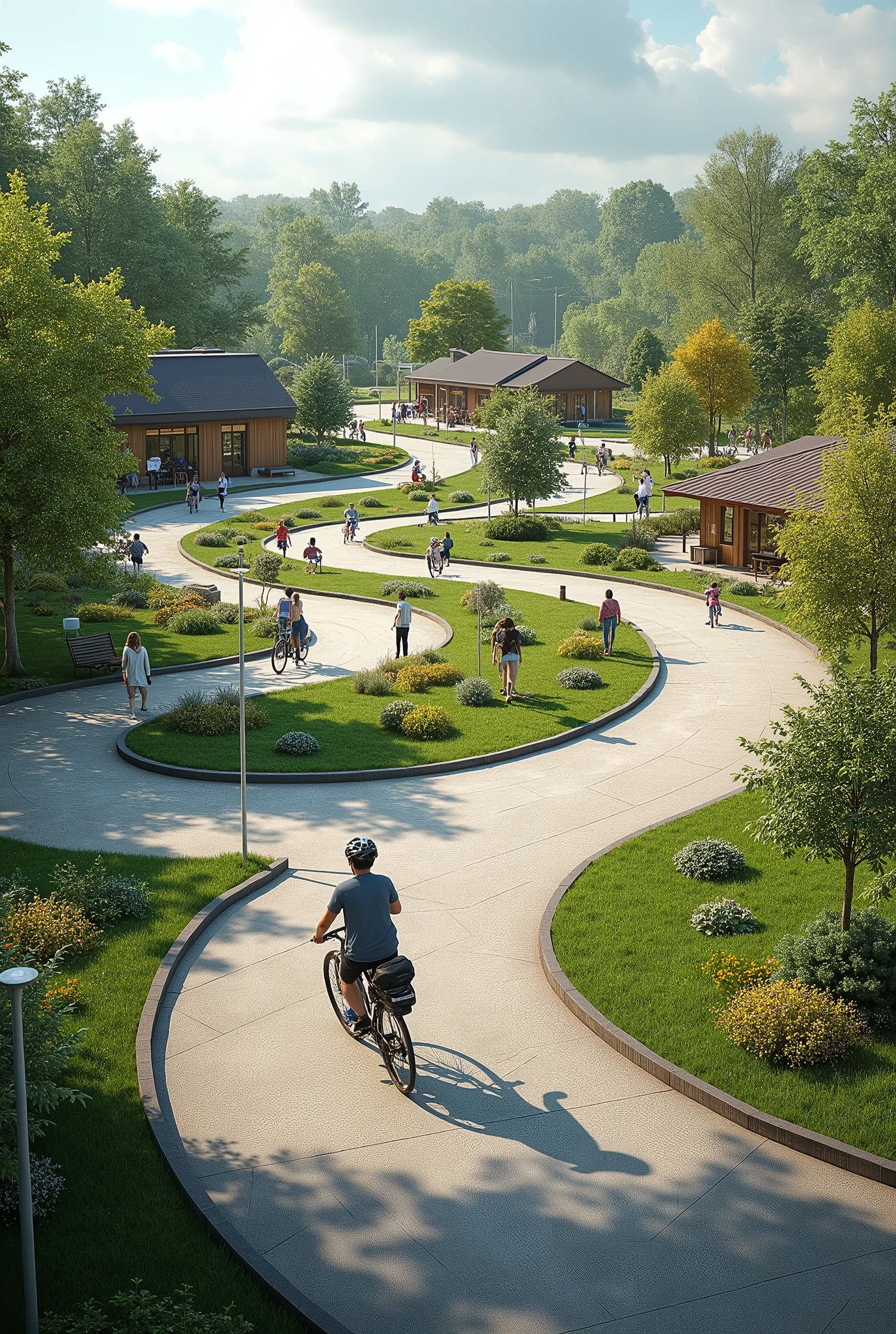 o make road safety park showing walking track cycling track and remote control car track with cafe and sitting area 