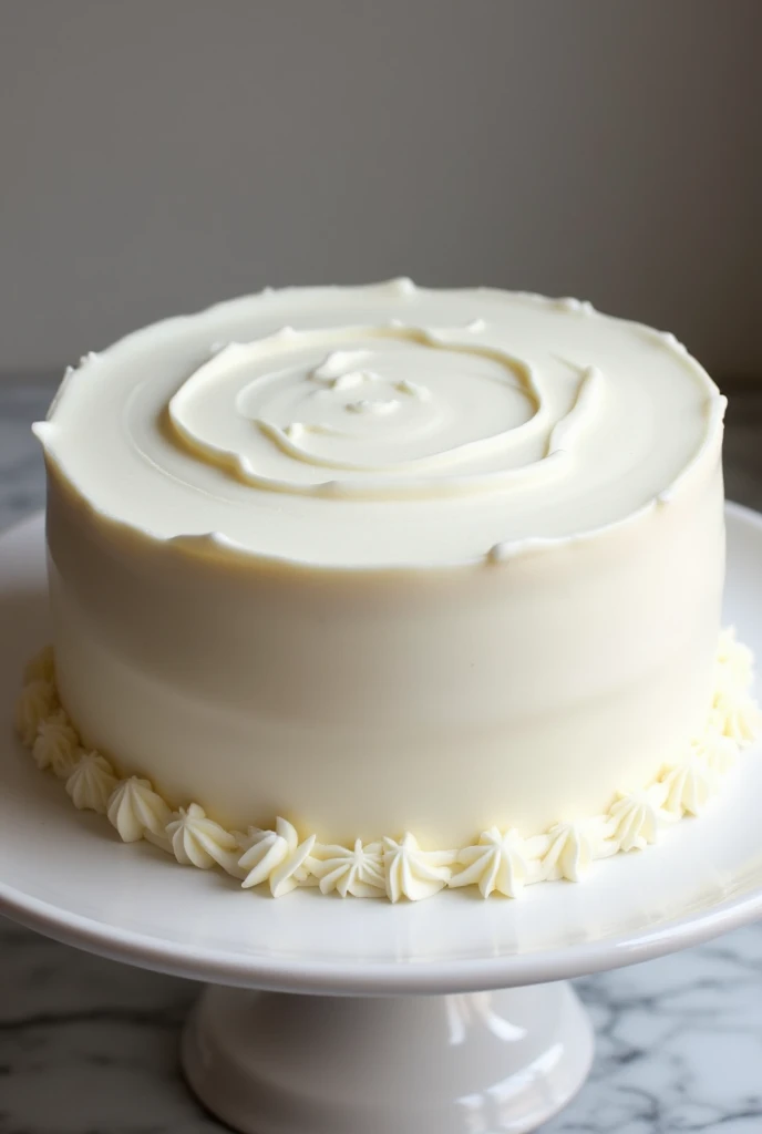 Create a cake with white frosting and edges