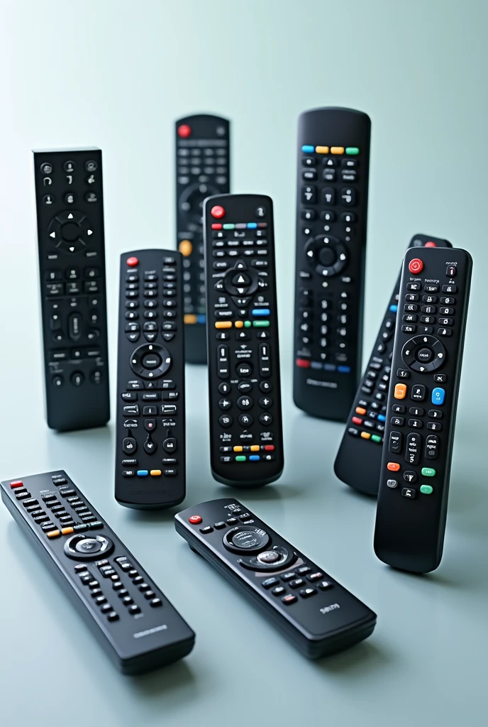 make a photo of different kind of Television remote control