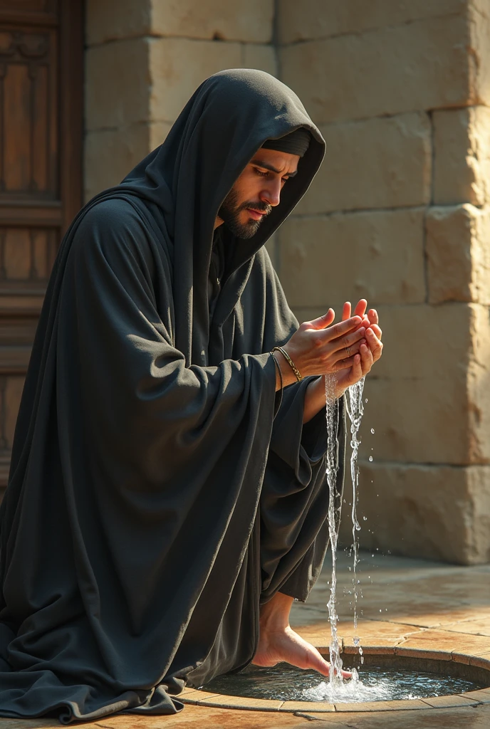 A Muslim, who performs his prayer ablution