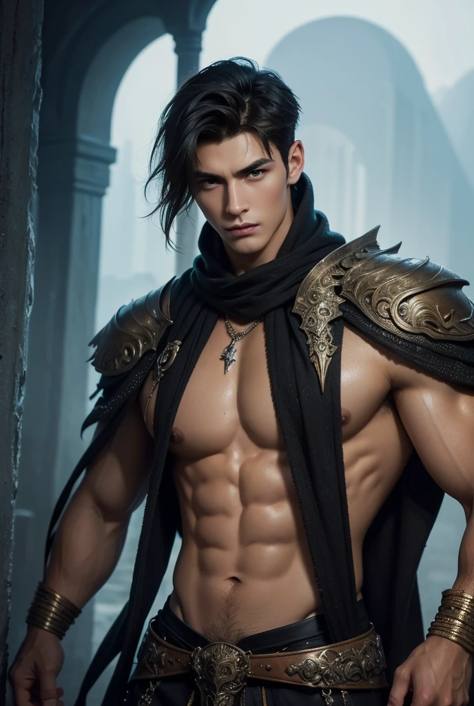 masterpiece, best quality, high quality, a tall muscular handsome young man, solo, perfect facial features, (short hairstyle:1.5), beautiful, gorgeous, wet, digital painting, Fantasy, Fine Art, Digital Art, Magical, Mystical, Ethereal, Unique Style, Highly Textured, Intricate Details, Vibrant Colors, absurdres, Dynamic Pose, Vigilant Stance, Fantasy Art, mythical creatures, Magic, Surreal, Symbolic, (sexy gaze), looking at the viewers romantically,