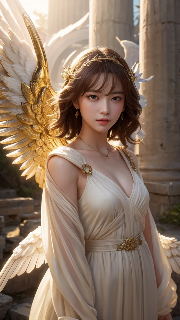 masterpiece, Highest quality, 8k, Real person, Greek Mythology, Angel,Extremely dense CG, Shine肌, Fully focused, heaven, The Glory of God, Shine, bless, happiness,front,temple