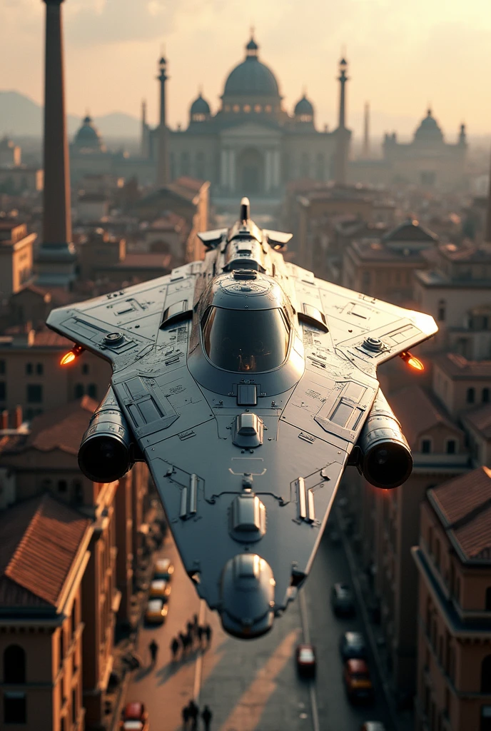 Spaceship over futuristic Rome