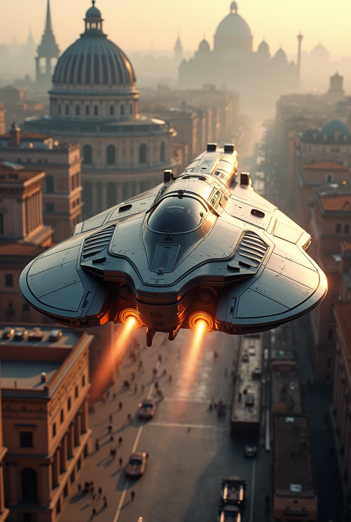 Spaceship over futuristic Rome