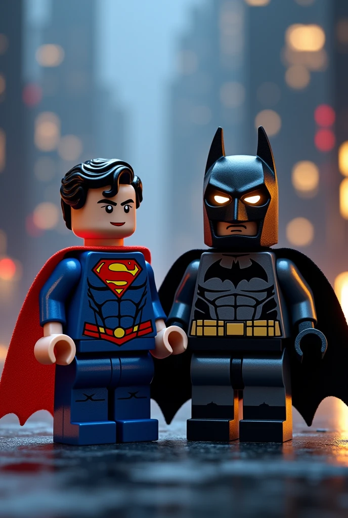 Superman and Batman in lego art, night