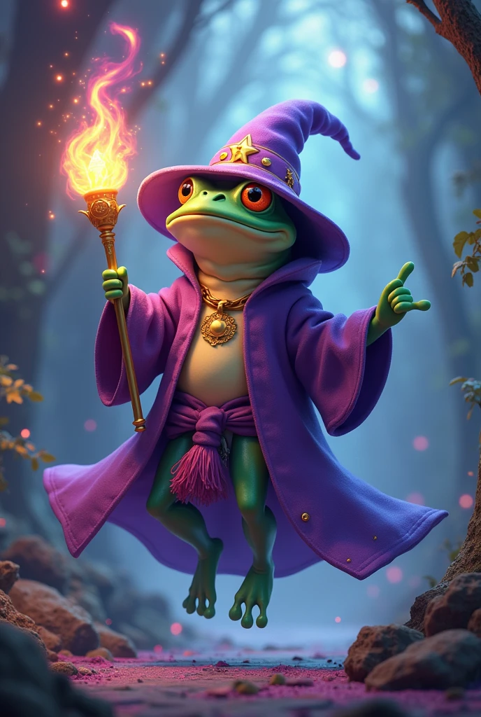 frog wearing a wizard hat holding a wizard staff