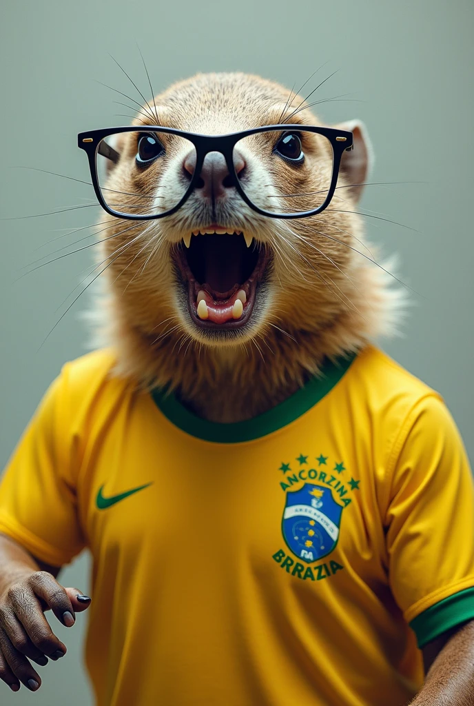 Bald marmot with brazil shirt and glasses crying, of rage giving math classes