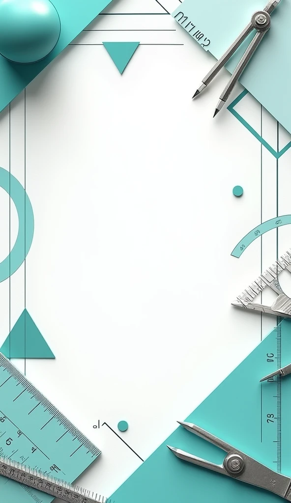 Page frame design with mathematical tools and geometric shapes with turquoise color and white middle of the page
