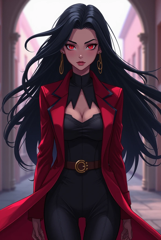 Infiltrated as a student of the UA of the world of my hero academy with the powers of Wanda Maximorf . The girl must have black hair down to her buttocks, red eyes and a model's body with the UA uniform or her super villain costume.
