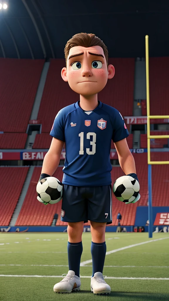 Sad goalkeeper on a football field 