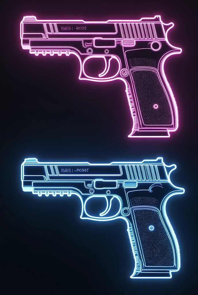 2 Pictures, 1 with light background 1 with dark background, in the foreground a sig sauer p226, neon style, neon lights, weapon from the side, realisti, masterpiece,