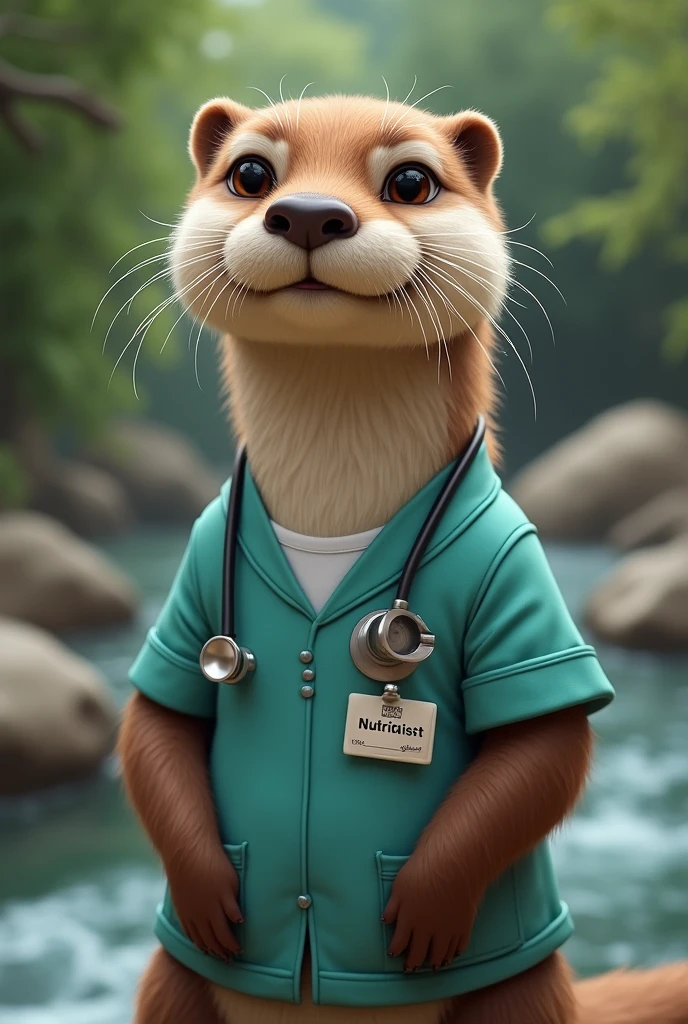 An otter in a nutritionist uniform