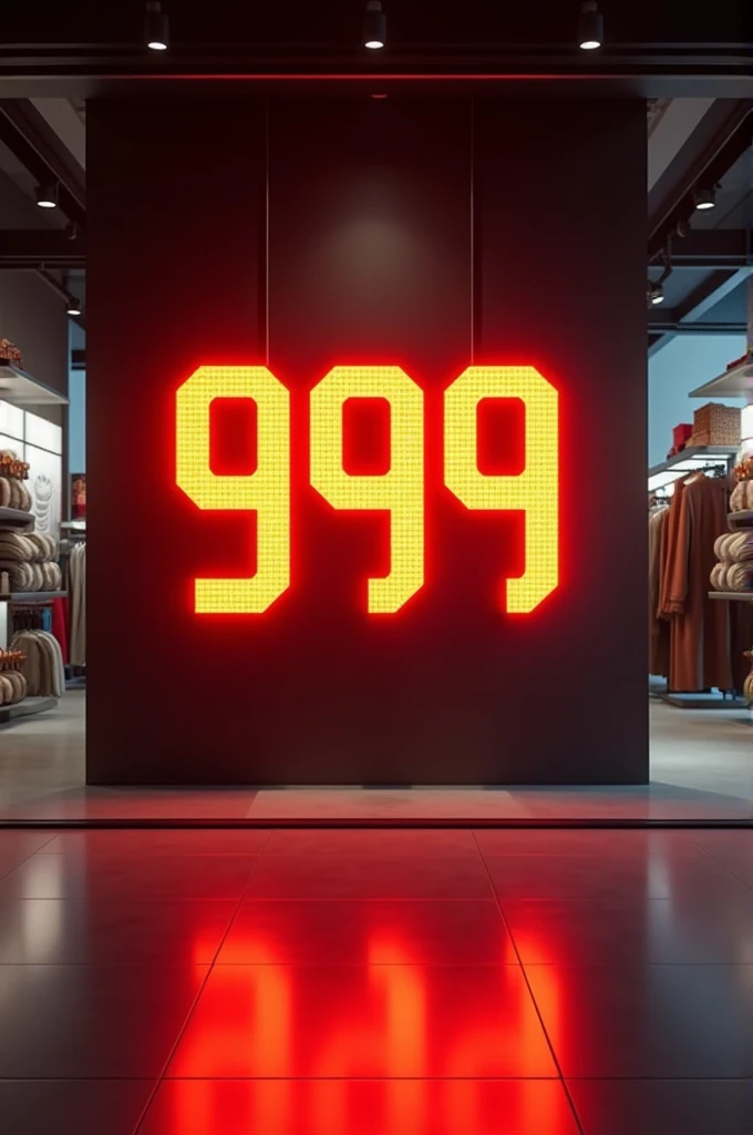 A LED lighted sign in a store containing the number 999