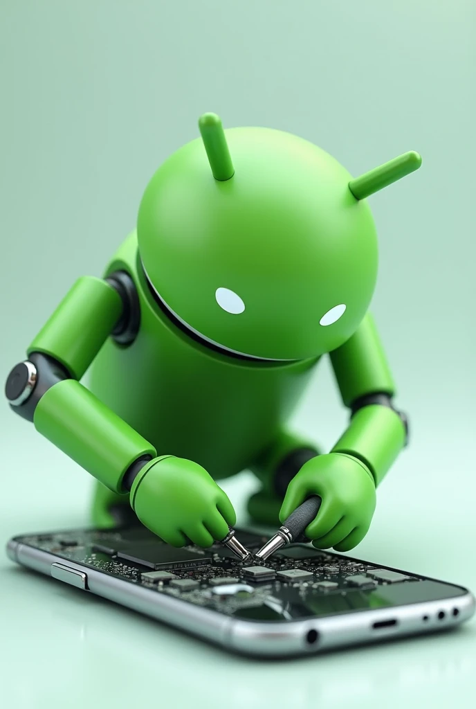 The Android logo repairing a cell phone