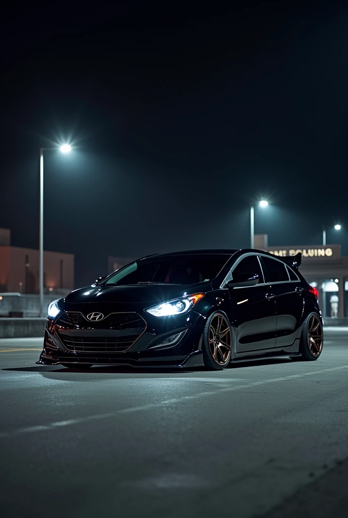 Hyundai i40 2015 black tuned at night with the lights on