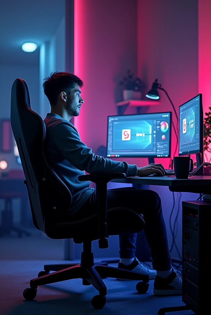 Man sitting in a gaming chair with a computer