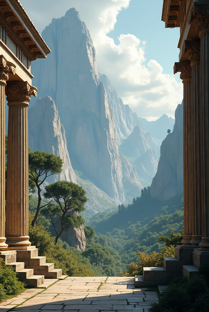  Backgrounds of mythological landscapes or Greek architectural details to contextualize the story.