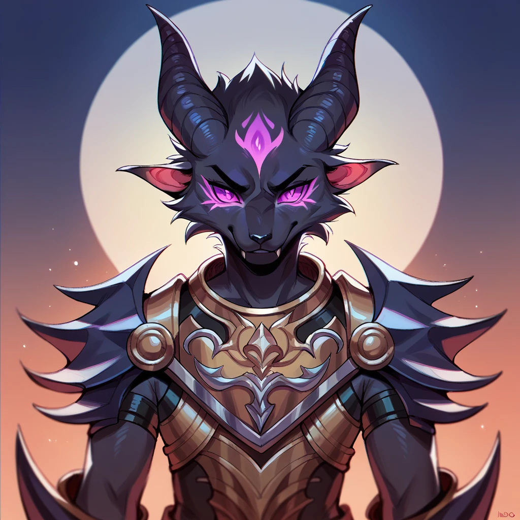 adios, score_9, score_8_up, score_7_up, score_6_up, anaconda, with ebony black fur and purple eyes in demonic armor