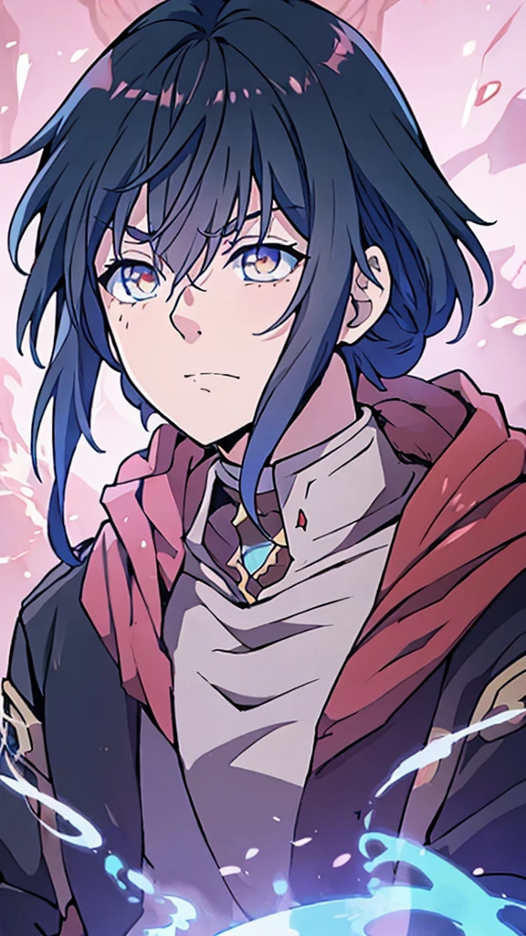 ((masterpiece)) best quality, 8k, high quality, high resolution, super detailed, ultra-detailed, photorealistic, beautiful and finely detailed face and eyes, ultra-detailed and detailed skin texture, masterpiece, best quality shadows, clean lines, realistic looks, best generation, smooth color transitions, life-like portrayal, anime - style image of a soft featured young man with Black hair and a cape, badass anime 8 k, gapmoe yandere grimdark, portrait gapmoe yandere grimdark, shalltear bloodfallen, best anime 4k konachan wallpaper, yandere, gapmoe yandere, yandere intricate, zerochan art, zerochan, anime moe artstyle, Tensura, Rimuru Tempest, Cover art style, crimson eyes
