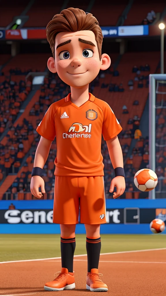 Goalkeeper wearing orange uniform playing with the team