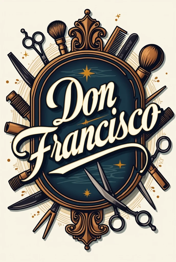 I would like to create a barbershop logo, which says "Don Francisco" barbershop, that has male barbering objects