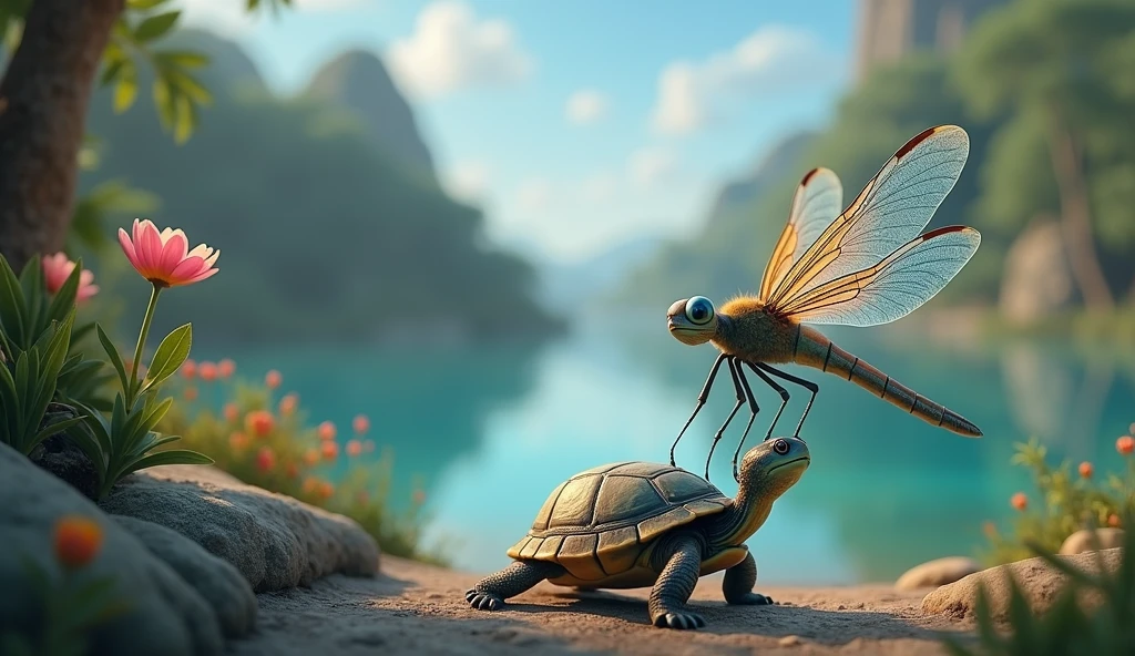Dragonfly carrying a turtle on its back