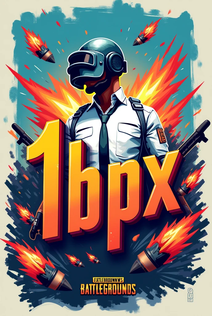 A vibrant and colorful illustration of the text &#39;1BPX. The text must be bold and dynamic, with fun typography. Surround the text with elements related to FPS games, as weapons, pubg, and explosions. Use a lively color palette with bright colors, saturated colors to give a festive and energetic feel. The background should have subtle gradients or abstract patterns that complement the main design., making the whole composition eye-catching and fun.
