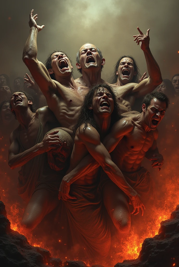 People burning and screaming in hell. suffering. 苦痛. desperation. Weeping and gnashing of teeth.