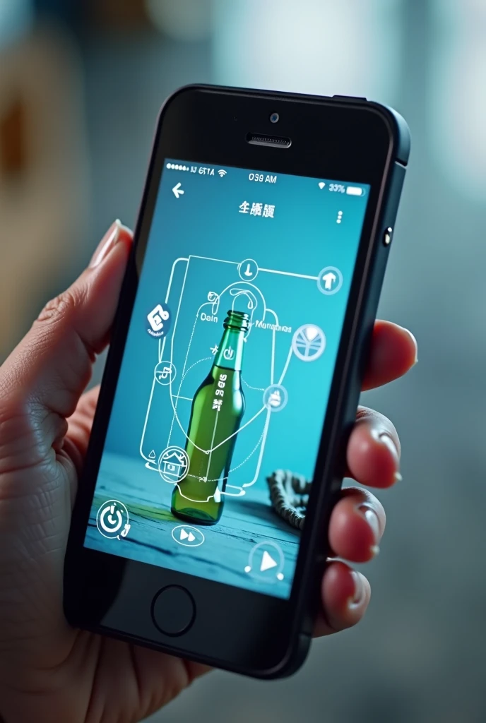 Mobile device screen scanning a bottle or recyclable items 
