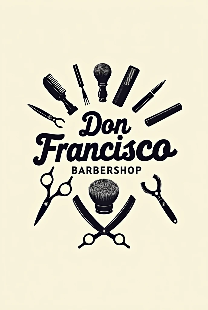 I would like to create a barbershop logo, which says "Don Francisco" barbershop, that has male barbershop objects