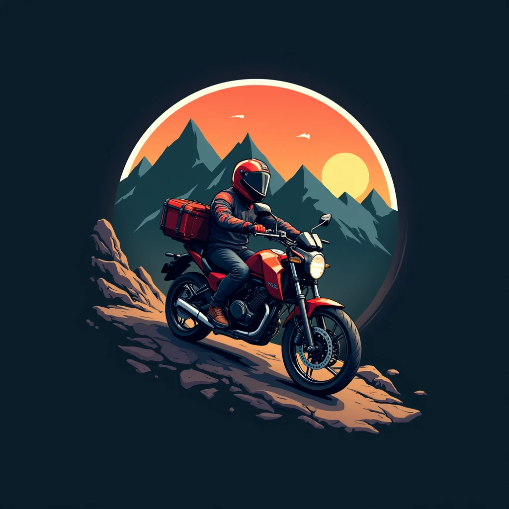 ((Honda NC750X 2016 model year:1.5)) , ((dynamic angle)), ((motorcycle with suitcases)), ((a motorcycle)), (((crear un Logo vectorizado with white border de una moto Honda modelo NC750X))), color dark background, Vectorized style, Logo vector art, Diseño de Logo, simple and clean illustration, Logo, Logo, a circular logo , with white border, dark background, With the name "SPARROW RUTAS" a estilo gammer , mountain and roblox