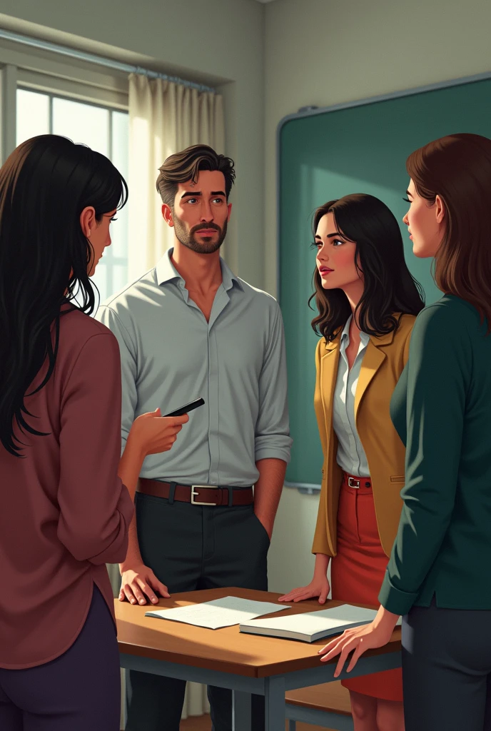 He first tells the ladies about his daughter's homework at school, she says thank you but that doesn't mean he forgave him and they are standing in front of the daughter and this is a teacher in the room.