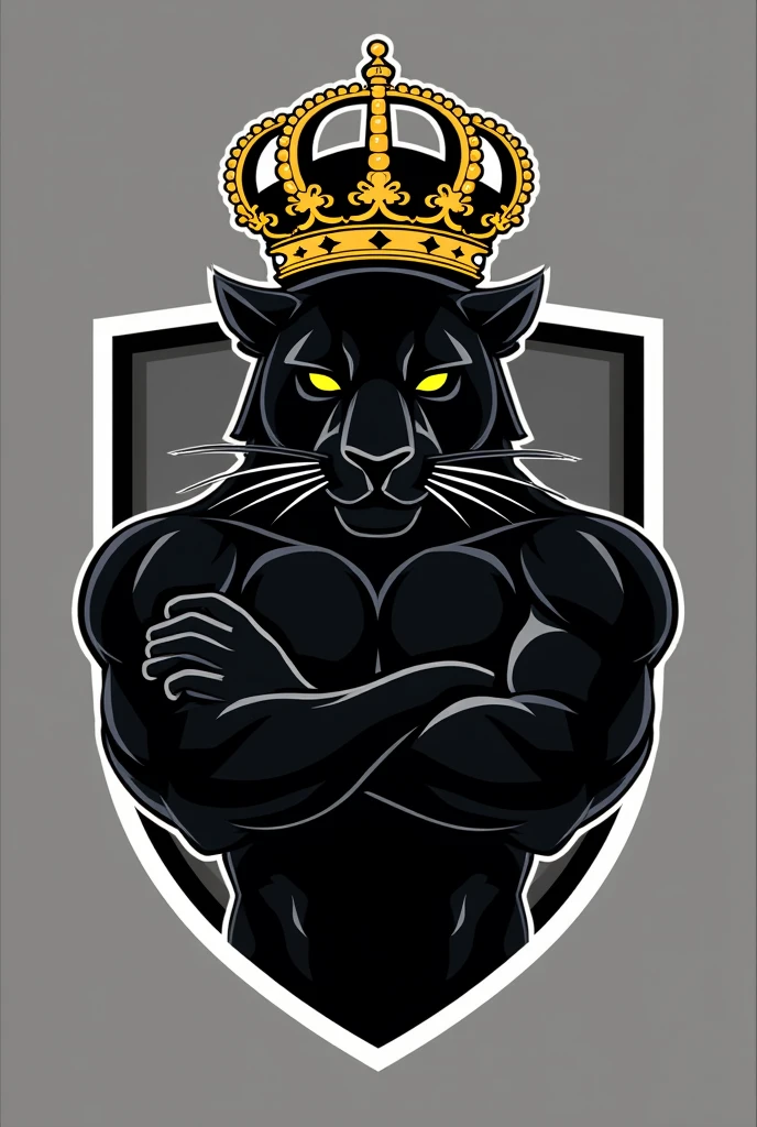 Crie um escudo de time with the name REAL VM, inspired by Real Madrid with the crown on top, In black and white colors, the mascot could be a black panther with its arms closed, make an intimidating shield, with the golden crown, make the shield round, black and white colors, only the golden crown, with the name "REAL VM" no shield.