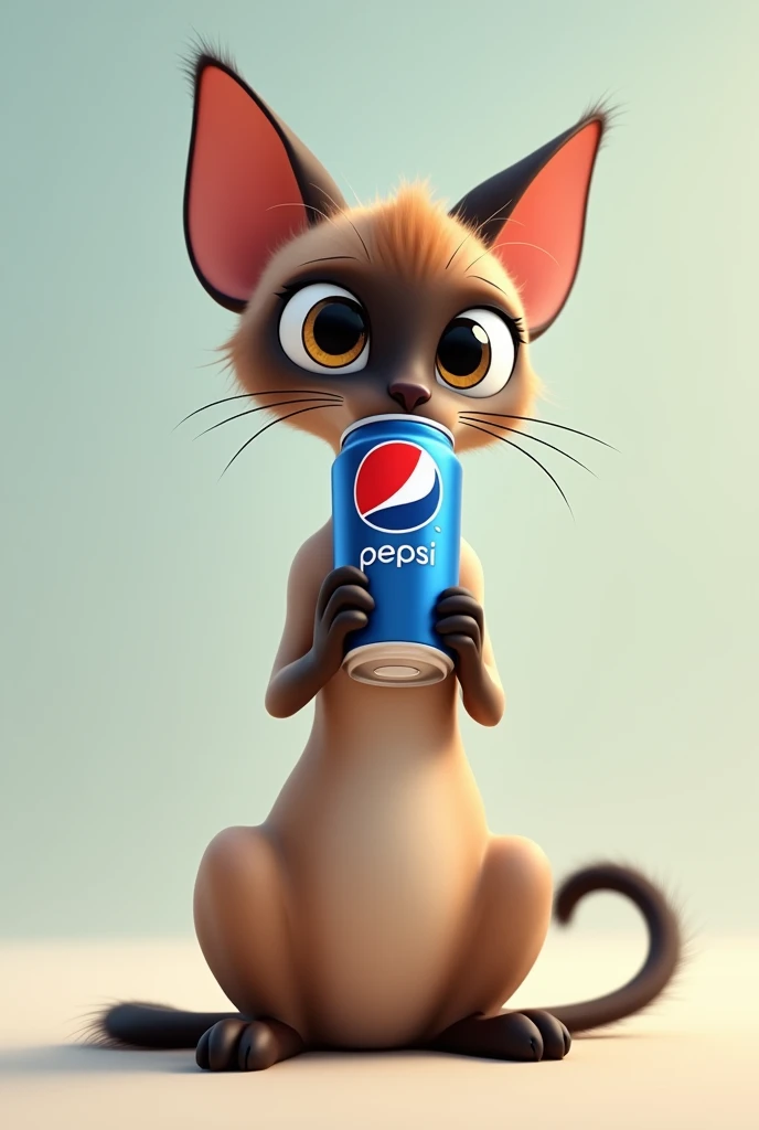 Animated Siamese cat drinking Pepsi soda 
