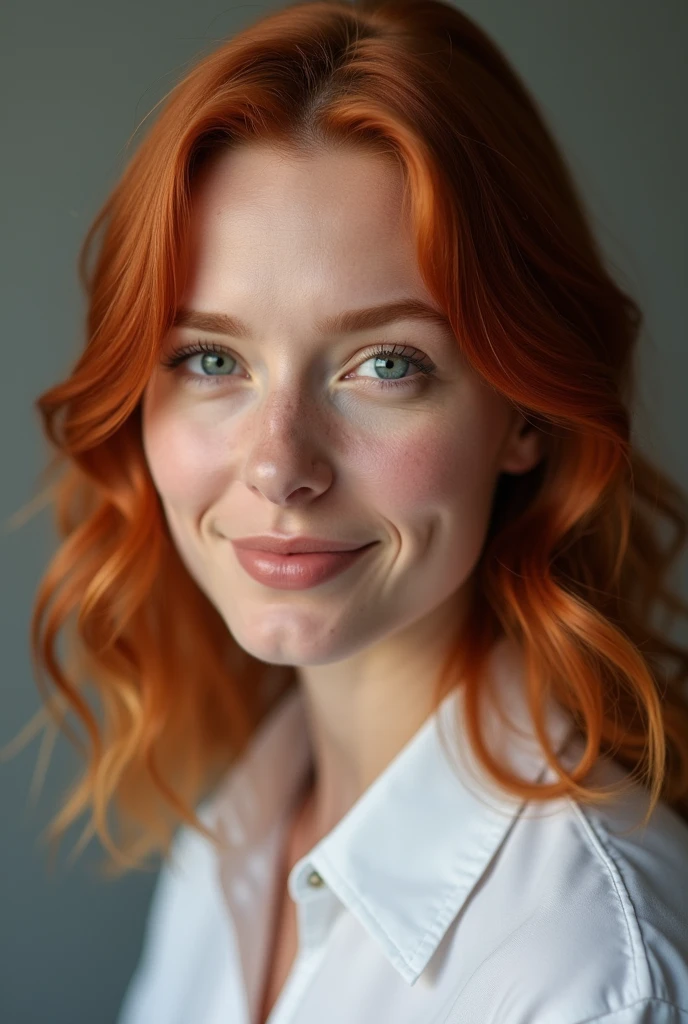 Professional studio photography of high quality red-haired girl psychologist. A trusting look. Good-natured. portrait.